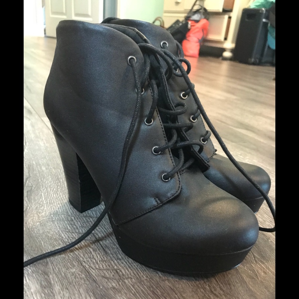Black lace up ankle bootie